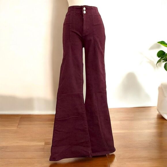 Forever 21 High Rise Waisted Jeans Flare Bellbottom Burgundy Red 28” - Picture 2 of 10